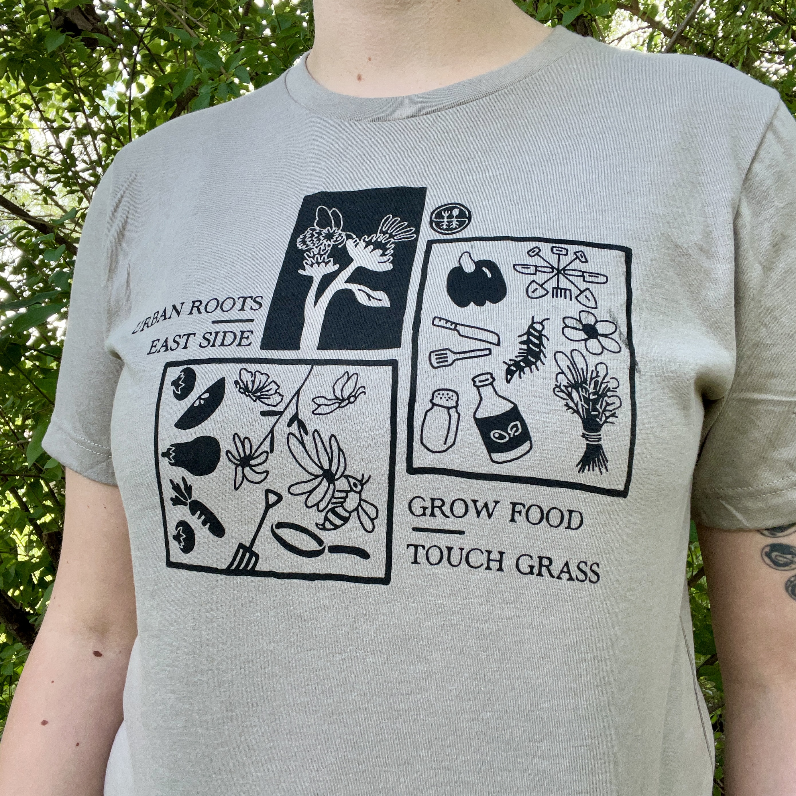 Grow Food Block Print Tee- Light Gray